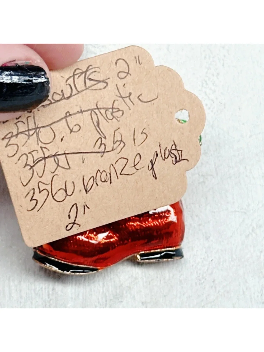 356u. Red Stocking Christmas Brooch Boot